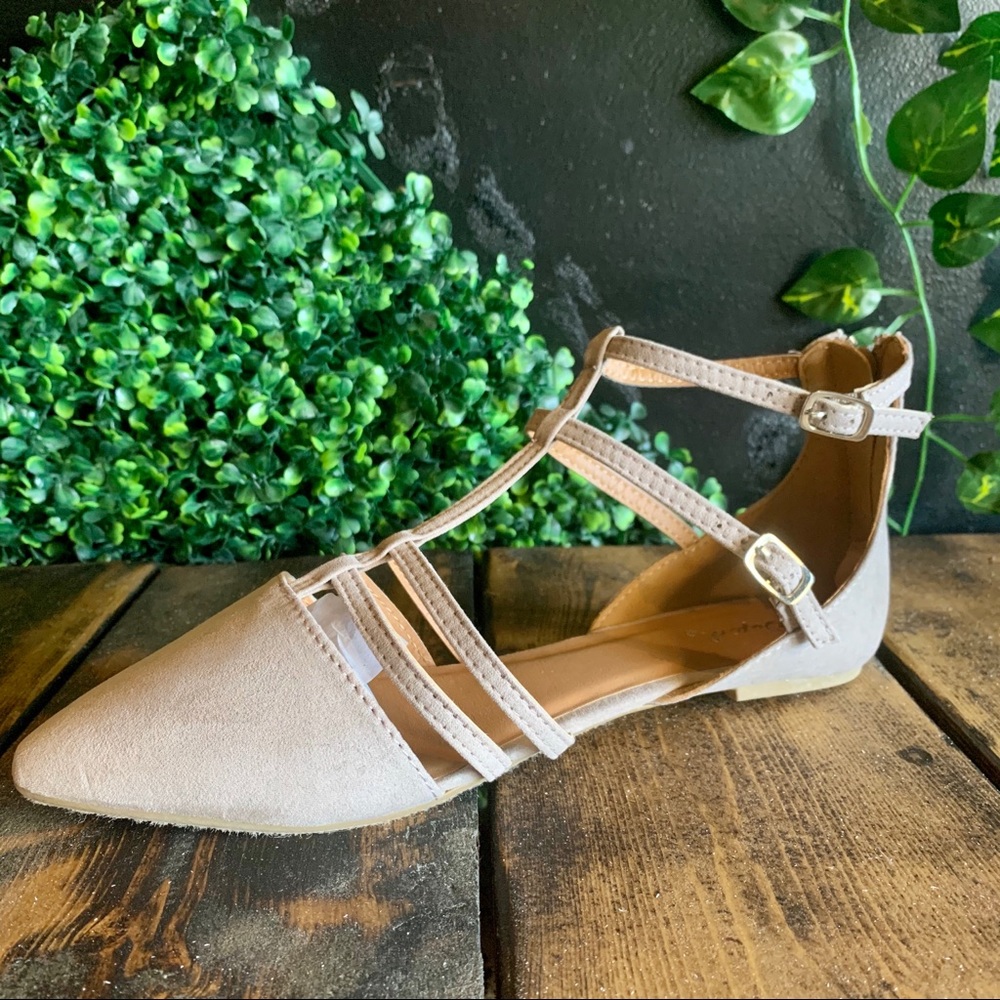Nib Taupe Suede Pointed Toe Flats & Ankle Straps - image 1